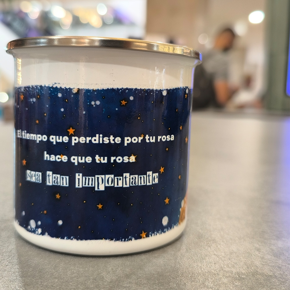 el principito y la rosa pocillo peltre el principito maquina cafe
